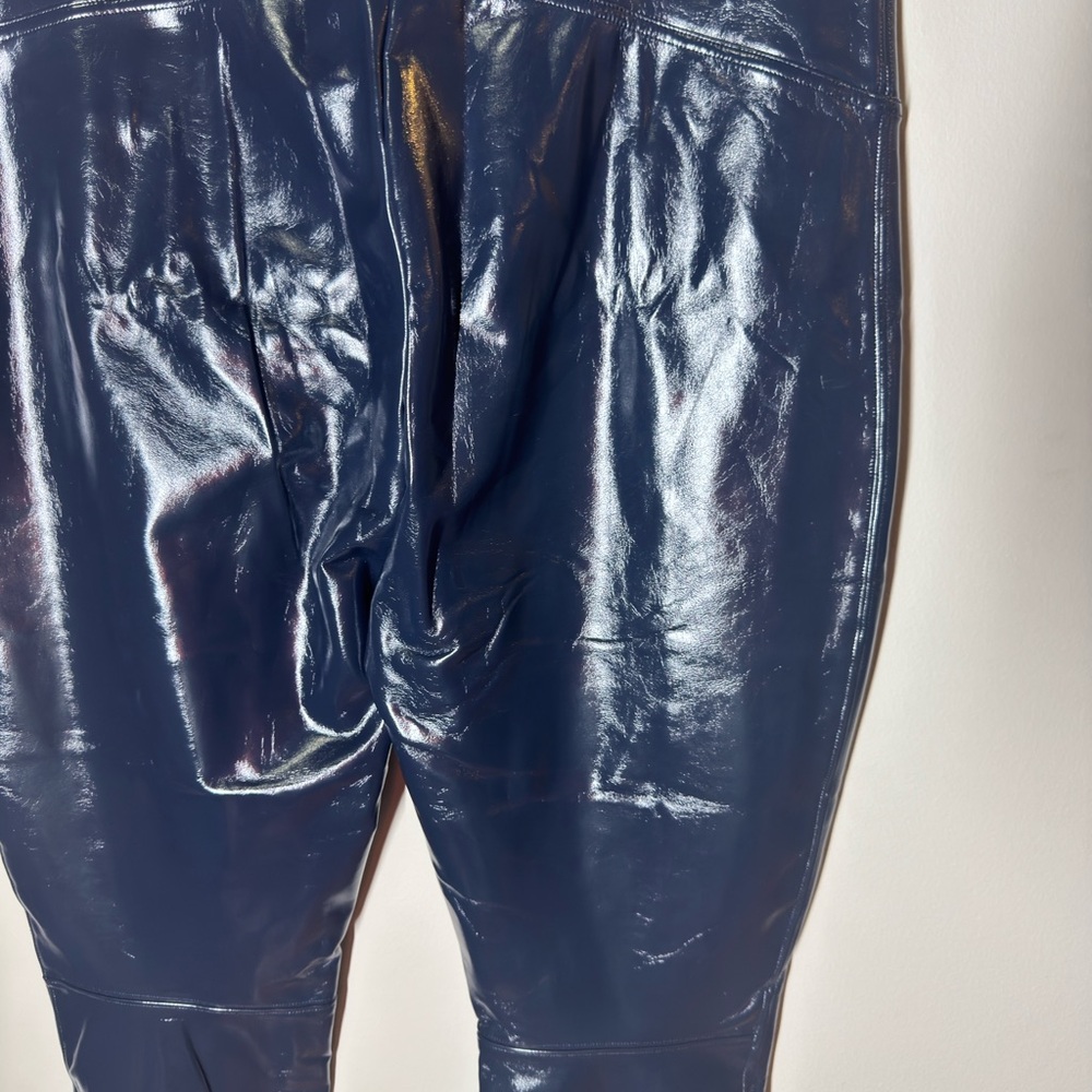 SPANX Faux Patent Leather Leggings Navy Blue Liquid Gloss Pants Classic Sz. 1X - Picture 4 of 5
